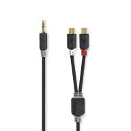   Nedis CABW22250AT02 sztereo audió kábel 3,5mm sztereo jack - 2x RCA aljzat,  Aranyozott,  0,20m