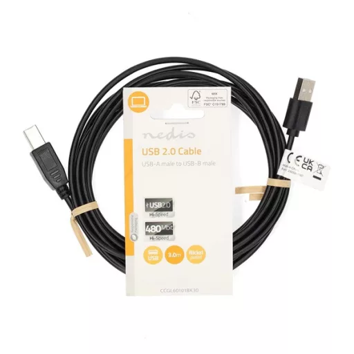 Nedis CCGL60101BK30 USB2.0, USB A - B kábel, 480Mbs, hossz 3m