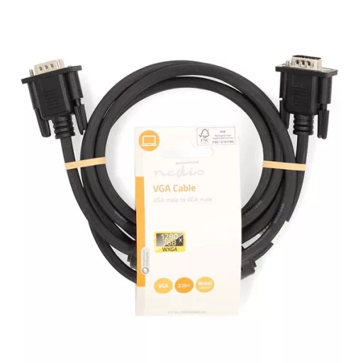 Nedis CCGL59000BK20, VGA kábel, VGA dugó - dugó, Maximális felbontás: 1280x768, hossz: 2m