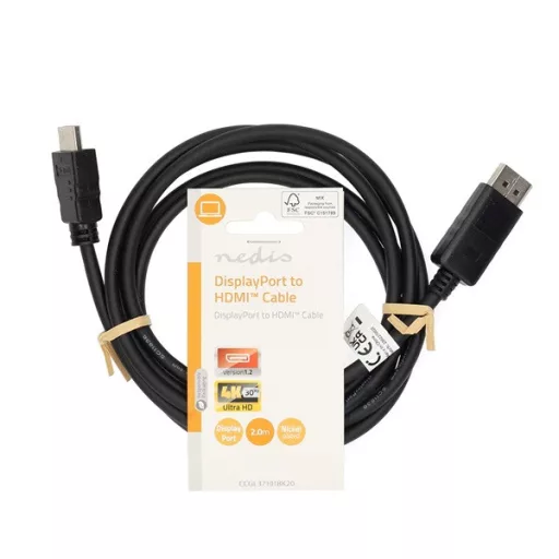 Nedis CCGL37101BK20 DisplayPort dugó - HDMI dugó kábel 4K@30Hz, 2m