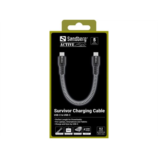 Sandberg Survivor Cable 0.2m egy ultra-rövid töltőkábel, 100W,
