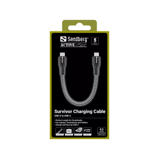 Sandberg Survivor Cable 0.2m egy ultra-rövid töltőkábel, 100W,
