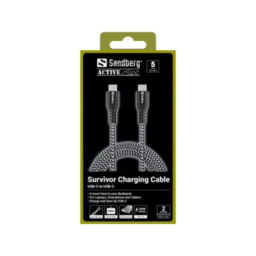 Sandberg Survivor Cable 2m töltőkábel, 100W,