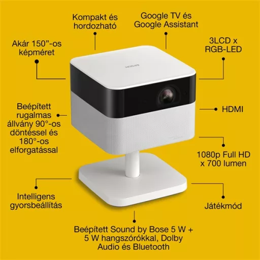 EPSON Projektor - Lifestudio Flex – EF-71 Gyémántfehér (3LCD, 1920x1080, 16:9, 700 AL, 5 000 000:1, HDMI/USB/WiFi)