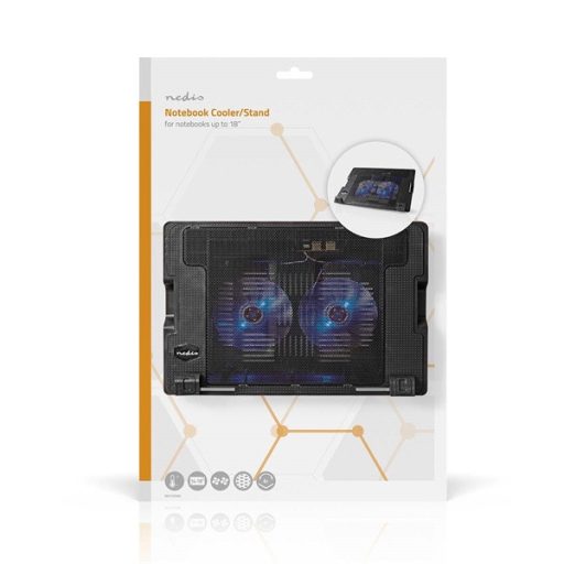 Nedis NBCR200BK notebook hűtő, 18", 2 X 140mm ventilátor, LED, 1200 rpm