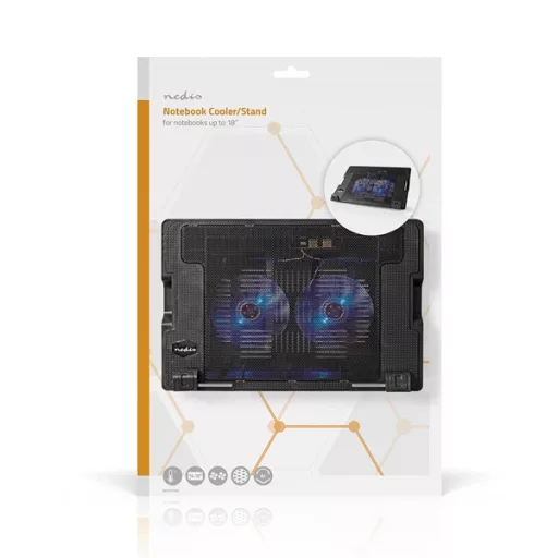 Nedis NBCR200BK notebook hűtő, 14 - 18", 2 X 140mm ventilátor, LED, 1200 rpm
