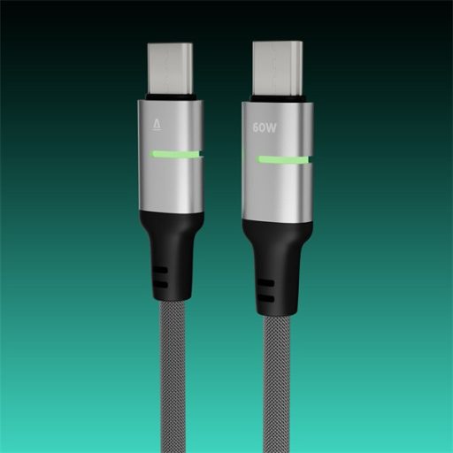 AVAX Töltőkábel, USB-C - USB-C, Fonott, 60W, 3 méter, fekete