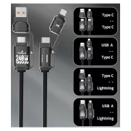   BLACKBIRD Adatkábel Extreme 4in1 USB-A/USB-C/Lightning 50-200cm, fekete