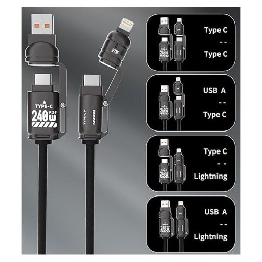 BLACKBIRD Adatkábel Extreme 4in1 USB-A/USB-C/Lightning 50-200cm, fekete