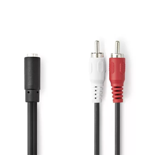Nedis CAGB22255BK02 sztereo audio kábel, 2x RCA dugó - 3,5 mm jack aljzat,  0,20m