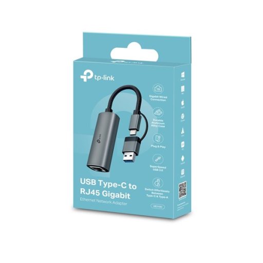 TP-LINK Átalakító USB Type-C + USB-A to Ethernet Adapter 1000Mbps, UE310C
