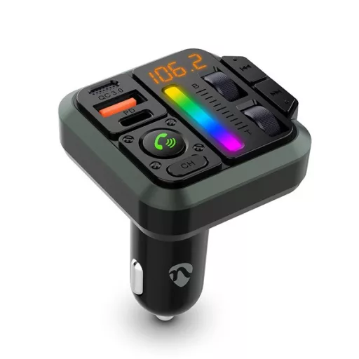 Nedis CATR2024BK FM transmitter, Bluetooth, PD 18 W / PD 20 W, Gyorstöltés, Basszuskiemelés, Google Asszisztens / Siri