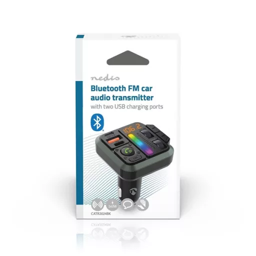 Nedis CATR2024BK FM transmitter, Bluetooth, PD 18 W / PD 20 W, Gyorstöltés, Basszuskiemelés, Google Asszisztens / Siri