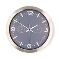   Nedis CLWA5226SS falióra, 30 cm átmérő,  rozsdamentes acél, csendes szerkezet: óra, hőmérő, páratartamom mérő
