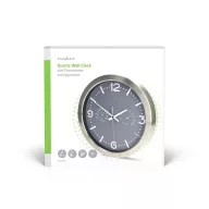   Nedis CLWA5226SS falióra, 30 cm átmérő,  rozsdamentes acél, csendes szerkezet: óra, hőmérő, páratartamom mérő