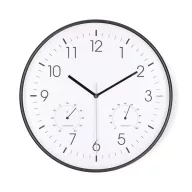   Nedis CLWA4226BK falióra, 30 cm átmérő,  műanyag, csendes szerkezet: óra, hőmérő, páratartamom mérő