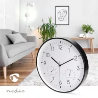   Nedis CLWA4226BK falióra, 30 cm átmérő,  műanyag, csendes szerkezet: óra, hőmérő, páratartamom mérő