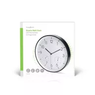   Nedis CLWA4226BK falióra, 30 cm átmérő,  műanyag, csendes szerkezet: óra, hőmérő, páratartamom mérő