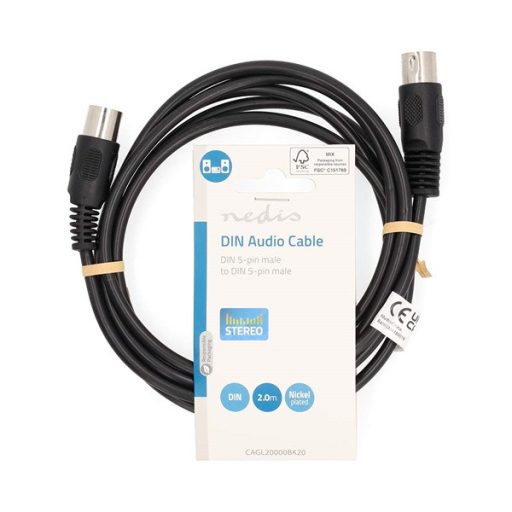 Nedis CAGL20000BK20 DIN audio kábel, DIN 5 tűs dugó, Nikkelezett, 2m