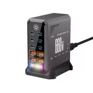 BLACKBIRD Töltőállomás GAN 660W 6xUSB-C + 4xUSB, Fekete