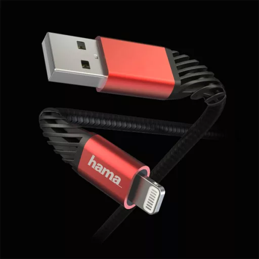 HAMA 201538, FIC E3 ADATKÁBEL  LIGHTNING "EXTREME" 1,5M, FEKETE-PIROS