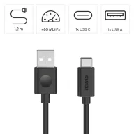   HAMA 86447, ADATKÁBEL USB 2.0 USB-A/TYPE-C  (60W) 1,2M, FEKETE