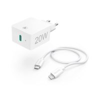   HAMA 201620, FIC E3 HÁLÓZTI TÖLTŐ (PD) 20W+LIGHTNING - USB TYPE-C ADATKÁBEL