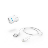   HAMA 201610, FIC E3 AUTÓS TÖLTŐ SZETT (2,4A) LIGHTNING - USB ADATKÁBELLEL, FEHÉR