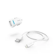   HAMA 201610, FIC E3 AUTÓS TÖLTŐ SZETT (2,4A) LIGHTNING - USB ADATKÁBELLEL, FEHÉR