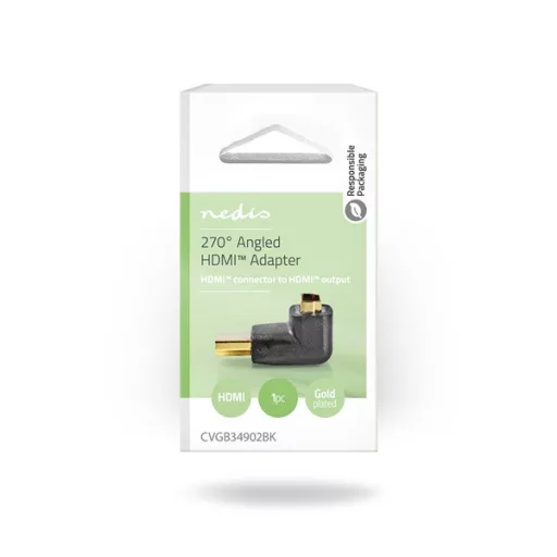 Nedis CVGB34902BK HDMI átalakító adapter, aranyozott, 270°-os szögben elforgatható, pipa