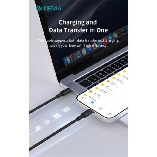 DEVIA USB-C - USB C (Type-C) ADAT ÉS TÖLTŐKÁBEL - SMART SERIES 100W PD, Fekete, 1,5m