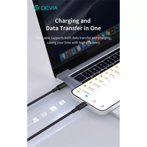 DEVIA USB-C - USB C (Type-C) ADAT ÉS TÖLTŐKÁBEL - SMART SERIES 100W PD, Fekete, 1,5m