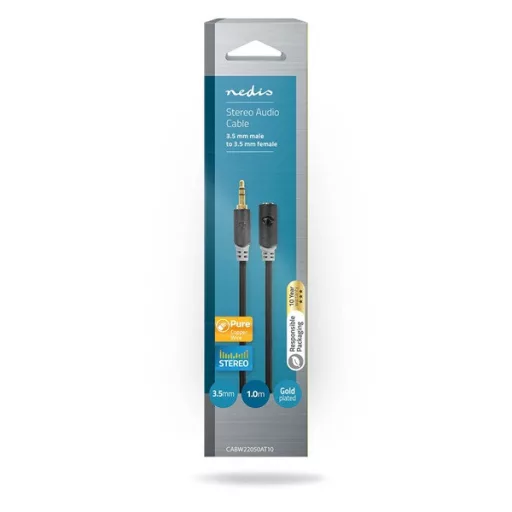 Nedis CABW22050AT10 sztereo audió kábel 3,5mm sztereo jack dugó - 3,5mm sztereo jack aljzat,  1 m