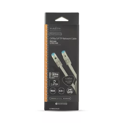 Nedis CCTB85321AL05 UTP / FTP Cat6 patch kábel, RJ45 aranyozott érintkezők, LSZH, fonott / PVC, ezüst, hossz 0.5m