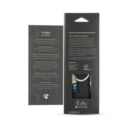 Nedis CCTB85321AL05 UTP / FTP Cat6 patch kábel, RJ45 aranyozott érintkezők, LSZH, fonott / PVC, ezüst, hossz 0.5m