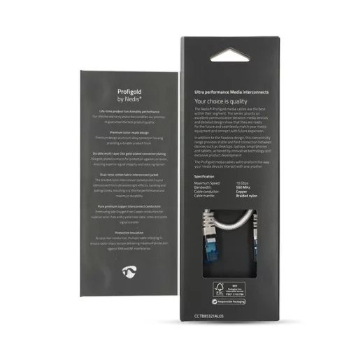 Nedis CCTB85321AL05 UTP / FTP Cat6 patch kábel, RJ45 aranyozott érintkezők, LSZH, fonott / PVC, ezüst, hossz 0.5m