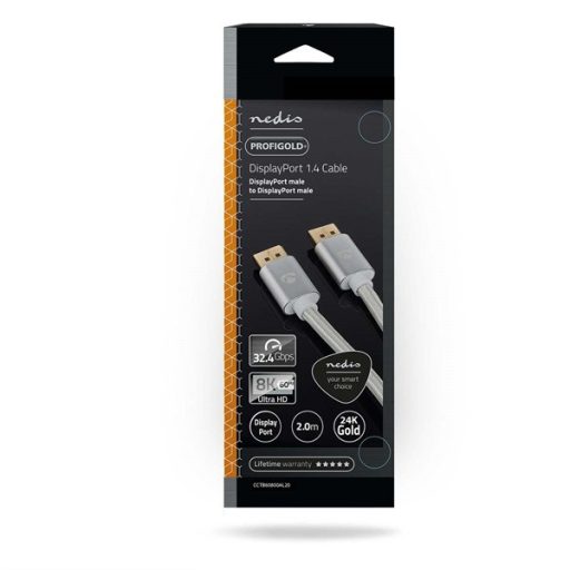 Nedis CCTB37014AL20 DisplayPort 1.4 kábel, displayport dugó - display port dugó, aranyozott csatlakozók, 8K@60Hz, 2m