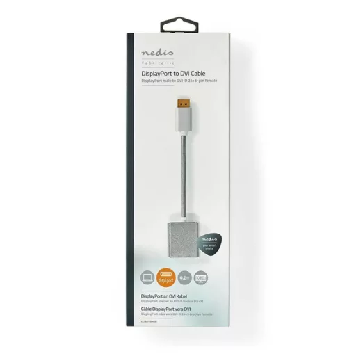 Nedis CCTB37250AL02 Displayport dugó - DVI-D 24+1-Tűs aljzat adapter, aranyozott csatlakozók, 1080p, 20 cm kábel