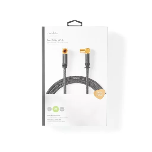 Nedis CSTB40015WT50 koax RF kábel, koax férfi (dugó), koax nő (aljzat), 75 Ohm, Négyszeresen árnyékolt, 5m