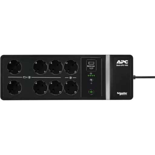 APC Back-UPS, 1050VA/600W Floor/Wall Mount, 230V, 8x Schuko CEE 7/3 outlets, USB Type A+C Port, User Replaceable Battery