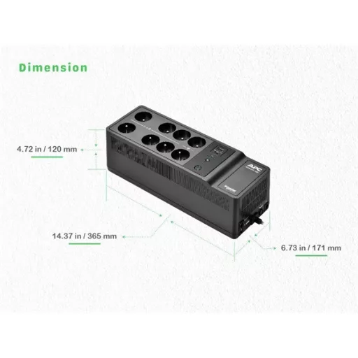 APC Back-UPS, 1050VA/600W Floor/Wall Mount, 230V, 8x Schuko CEE 7/3 outlets, USB Type A+C Port, User Replaceable Battery
