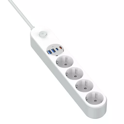 COLORWAY Hálózati elosztó, CW-CHE44PDW, 4 dugalj, 4xUSB (Type-C 2PD20W + 2USB QC3.0) (20 W), 2 m, fehér