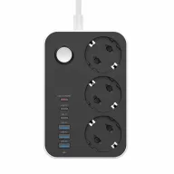   COLORWAY Hálózati elosztó, CW-CHE36PDB, 3 dugalj, 6xUSB (3USB-A + 3TYPE-C) (20W), fekete