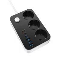   COLORWAY Hálózati elosztó, CW-CHE36PDB, 3 dugalj, 6xUSB (3USB-A + 3TYPE-C) (20W), fekete