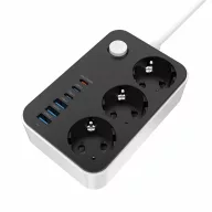   COLORWAY Hálózati elosztó, CW-CHE36PDB, 3 dugalj, 6xUSB (3USB-A + 3TYPE-C) (20W), fekete