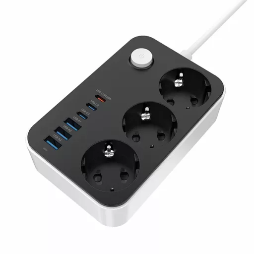 COLORWAY Hálózati elosztó, CW-CHE36PDB, 3 dugalj, 6xUSB (3USB-A + 3TYPE-C) (20W), fekete