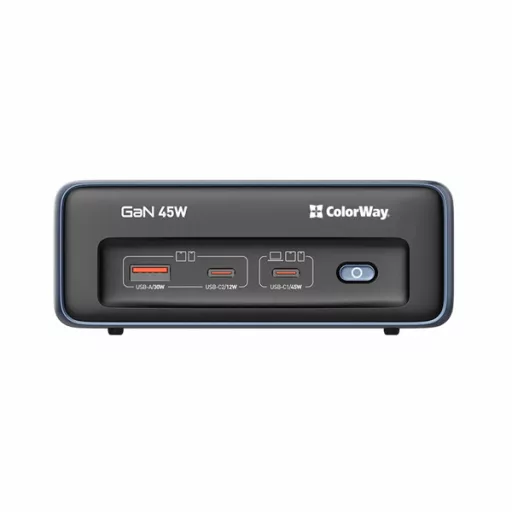 COLORWAY Hálózati és USB elosztó, 2 dugalj, 2x220V/1xUSB-A/2xUSB-C (GaN45W)