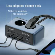   COLORWAY Hálózati és USB elosztó, 2 dugalj, 2x220V/1xUSB-A/2xUSB-C (GaN45W)