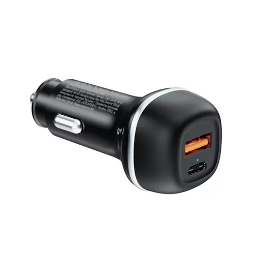 COLORWAY Autós töltő, CW-CHA067PD-BK, 2xUSB (Type-C PD45W + USB QC3.0 18W) (63W), fekete