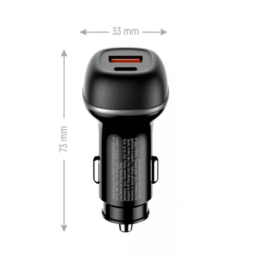 COLORWAY Autós töltő, CW-CHA067PD-BK, 2xUSB (Type-C PD45W + USB QC3.0 18W) (63W), fekete